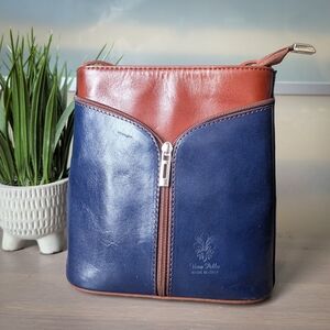 🩷♥️ Vera Pele Italian Genuine Leather Crossbody Shoulder Bag Handbag - 🔵🟤